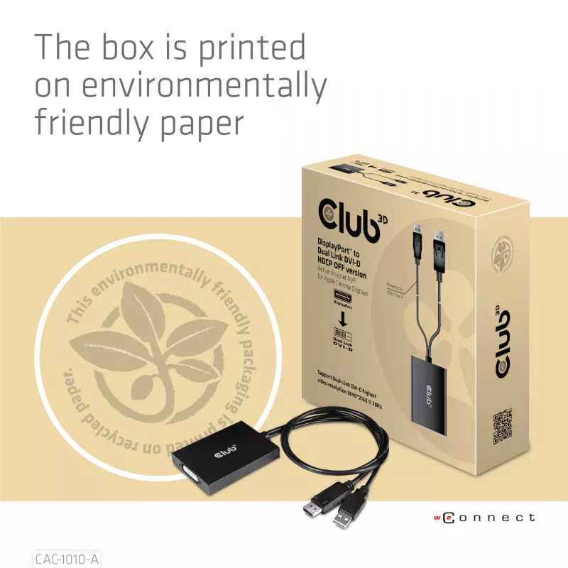 Club 3D CAC-1010-A aktiivinen DisplayPort – Dual Link DVI-D -sovitin, DisplayPort 1.2a, USB-virta, HDCP OFF, 0,6 m, musta