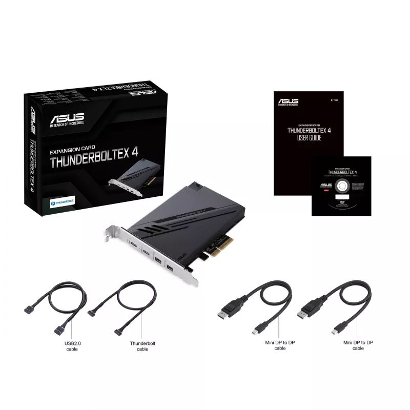 ASUS ThunderboltEX 4 -liitäntäkortit/-sovittimet sisäinen Mini DisplayPort, PCIe, Thunderbolt, USB 2.0, USB 3.2 Gen 2 (3.1 Gen 2)