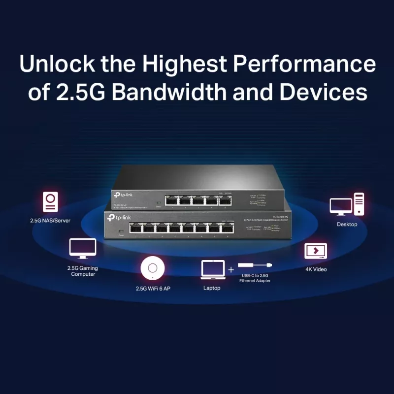 Hallitsematon kytkin TP-Link TL-SG108-M2 8-porttinen 2.5G pöytämalli