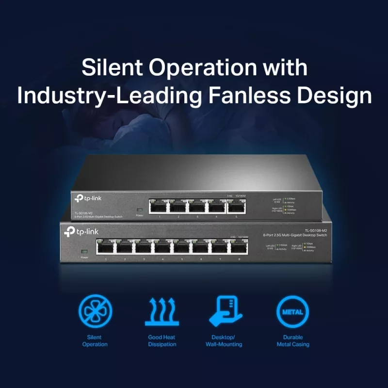 Hallitsematon kytkin TP-Link TL-SG108-M2 8-porttinen 2.5G pöytämalli
