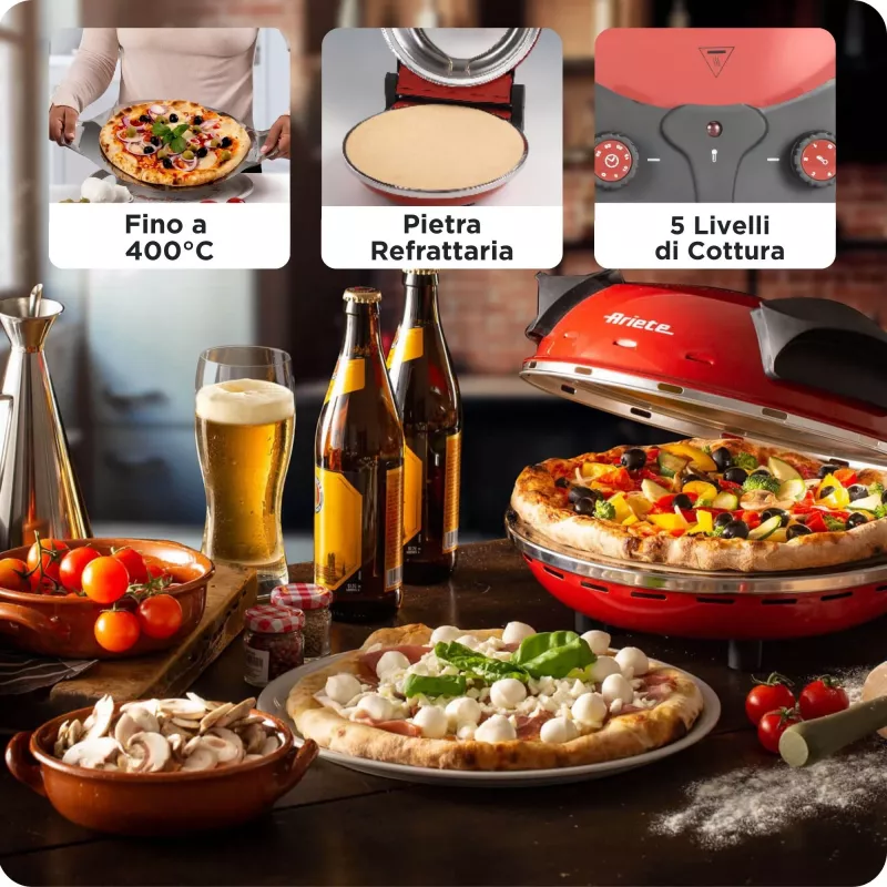 Pizzauuni Ariete 0909/10 1200 W musta punainen 1 pizza 33 cm