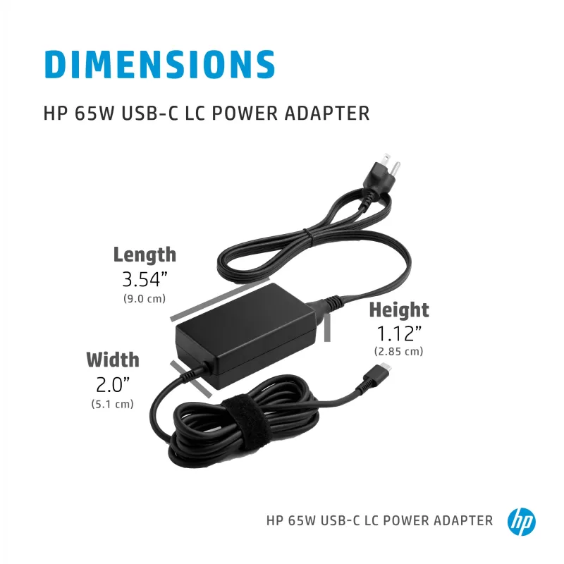 HP 65W USB-C LC -virtalähde, kannettava, sisäkäyttöön, 65 W, AC-DC, HP, Business