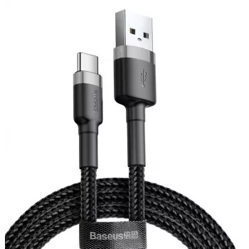 BASEUS punottu Cafule-pikalatauskaapeli - USB Type-A - Type-C 2A - 3m - harmaa/musta (nylon)