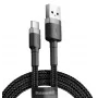 BASEUS punottu Cafule-pikalatauskaapeli - USB Type-A - Type-C 2A - 3m - harmaa/musta (nylon)