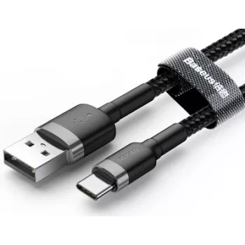 BASEUS punottu Cafule-pikalatauskaapeli - USB Type-A - Type-C 2A - 3m - harmaa/musta (nylon)