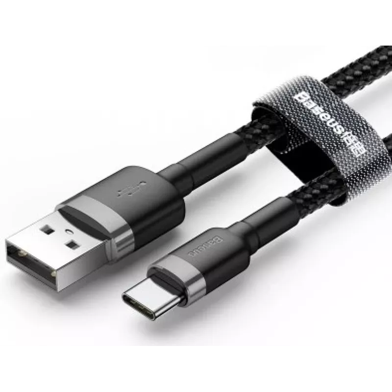 BASEUS punottu Cafule-pikalatauskaapeli - USB Type-A - Type-C 2A - 3m - harmaa/musta (nylon)