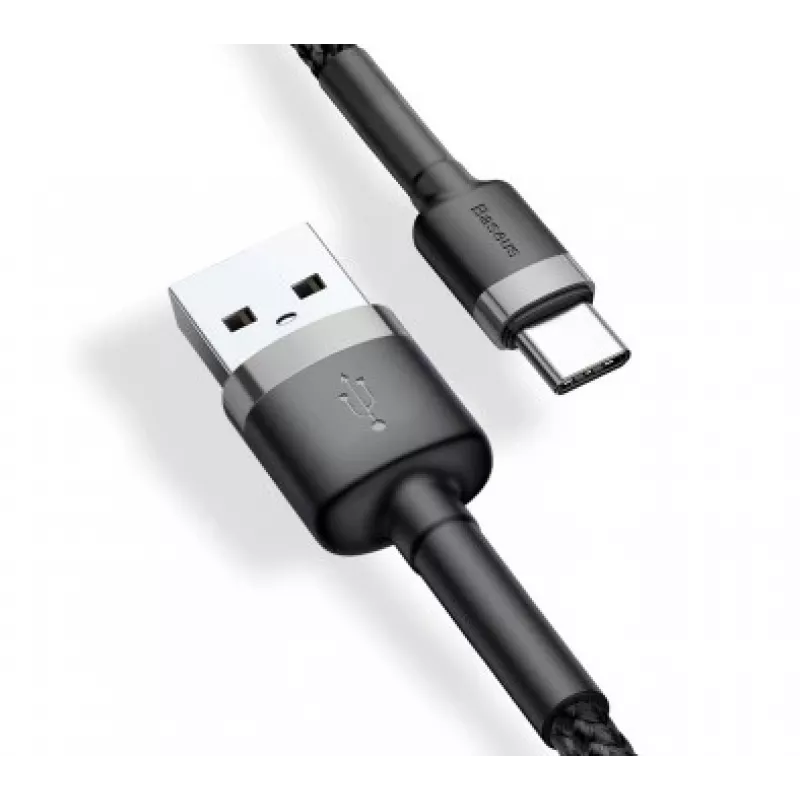 BASEUS punottu Cafule-pikalatauskaapeli - USB Type-A - Type-C 2A - 3m - harmaa/musta (nylon)