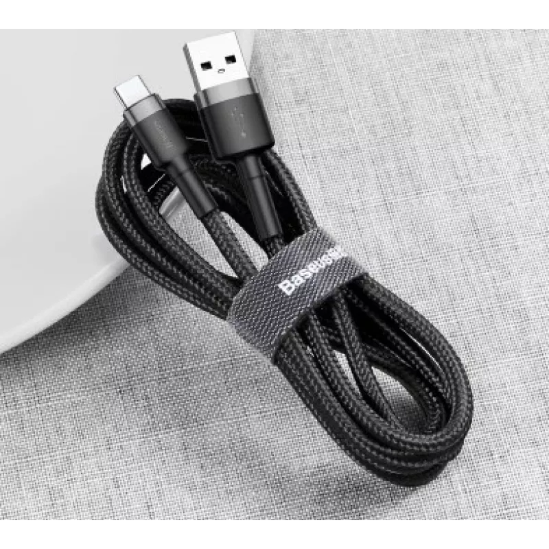BASEUS punottu Cafule-pikalatauskaapeli - USB Type-A - Type-C 2A - 3m - harmaa/musta (nylon)