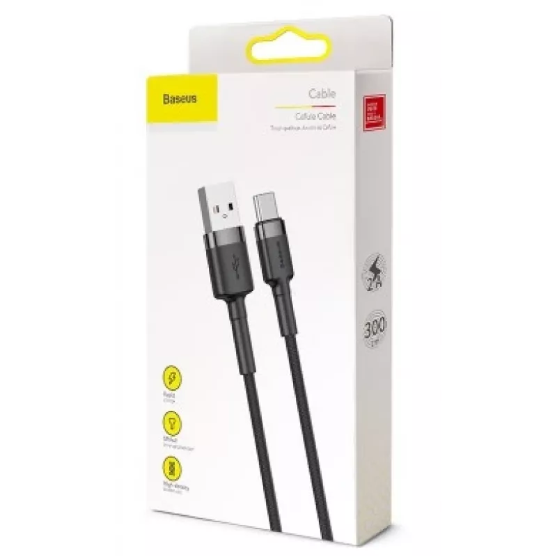 BASEUS punottu Cafule-pikalatauskaapeli - USB Type-A - Type-C 2A - 3m - harmaa/musta (nylon)