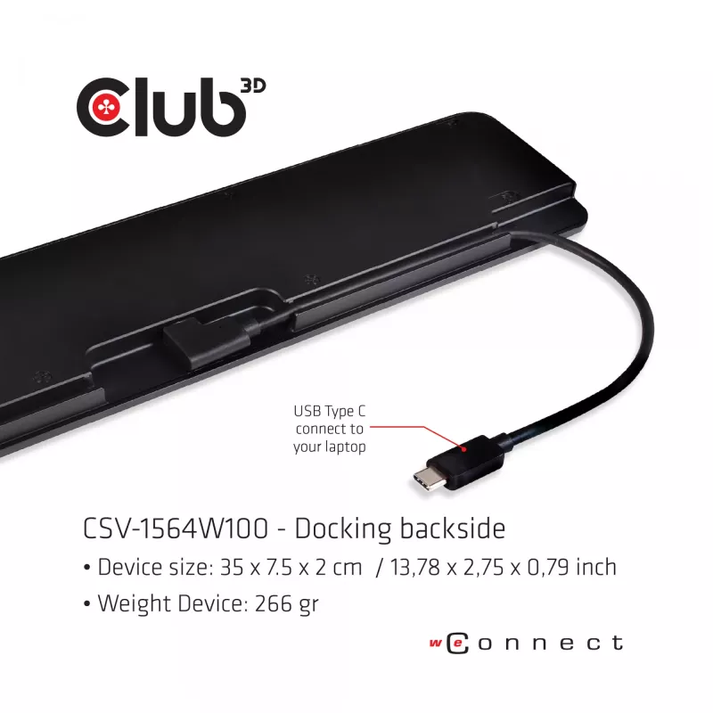 CLUB3D USB Type-C 3.2 Gen1 Triple Display Dynamic PD Charging -telakka 100W PD -laturi
