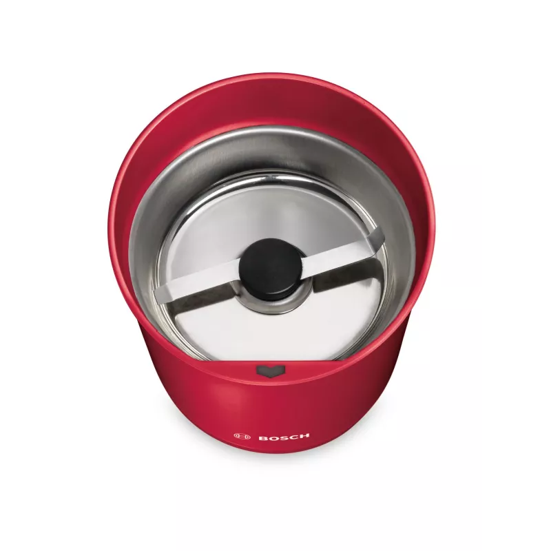 Kahvimylly terällä Bosch TSM6A014R, 75 g kapasiteetti, 180 W, ruostumattomat terät, punainen