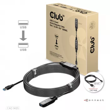 CLUB3D USB 3.2 Gen1 aktiivinen toistinkaapeli 10 m / 32.8ft M/F 28AWG