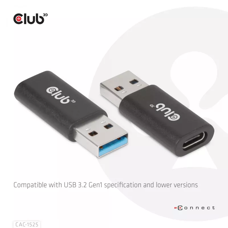 CLUB3D USB 3.2 Gen1 tyyppi A - USB 3.2 Gen1 Type C -sovitin M/F