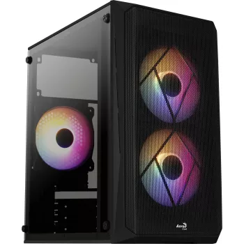 PC-kotelo AEROCOOL CS107V2 Mini Tower — musta, microATX/Mini-ITX, 2x120mm tuuletin, 1x3,5