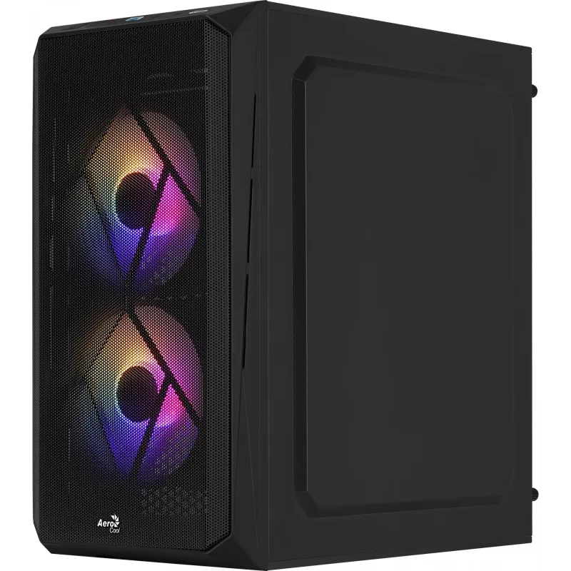 PC-kotelo AEROCOOL CS107V2 Mini Tower — musta, microATX/Mini-ITX, 2x120mm tuuletin, 1x3,5 inch + 2x2,5 inch paikat