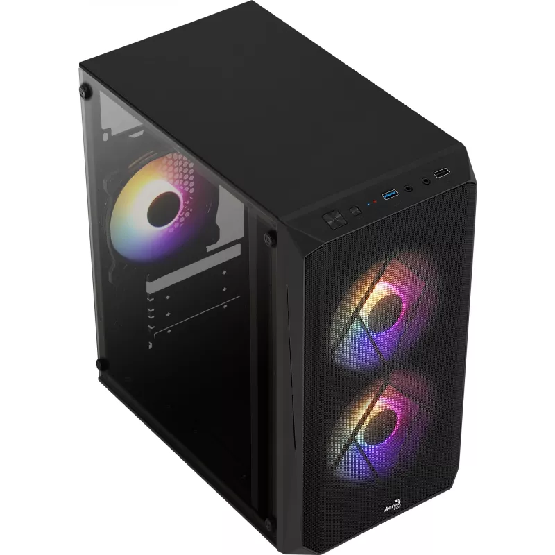 PC-kotelo AEROCOOL CS107V2 Mini Tower — musta, microATX/Mini-ITX, 2x120mm tuuletin, 1x3,5 inch + 2x2,5 inch paikat