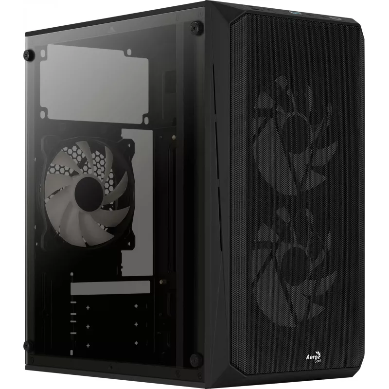 PC-kotelo AEROCOOL CS107V2 Mini Tower — musta, microATX/Mini-ITX, 2x120mm tuuletin, 1x3,5 inch + 2x2,5 inch paikat