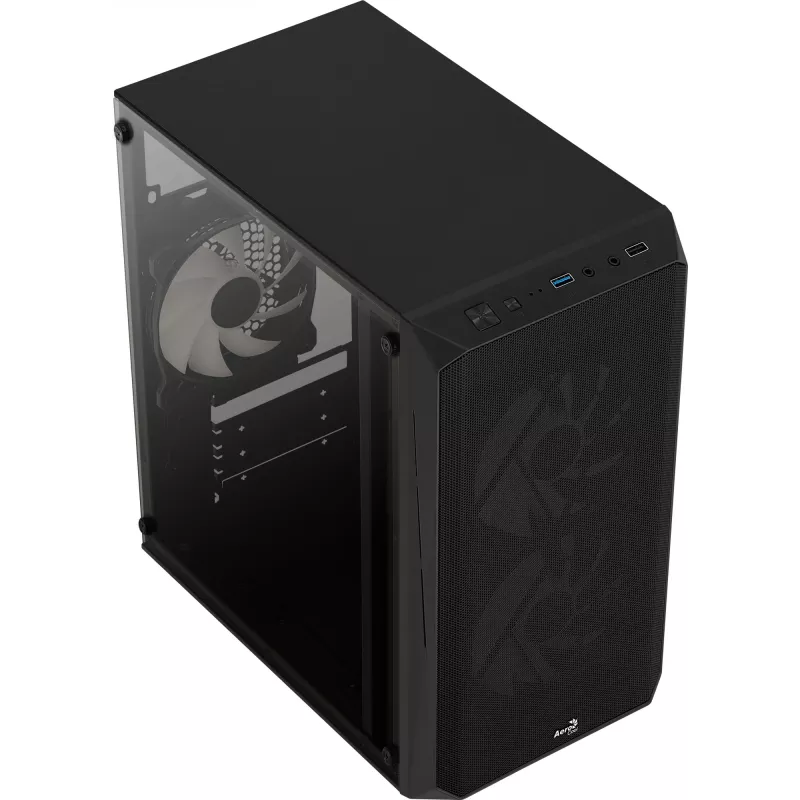 PC-kotelo AEROCOOL CS107V2 Mini Tower — musta, microATX/Mini-ITX, 2x120mm tuuletin, 1x3,5 inch + 2x2,5 inch paikat