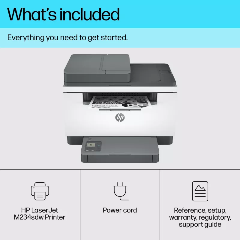 Monitoimilasertulostin HP LaserJet MFP M234sdw — mono A4, 29 ppm, duplex, Wi‑Fi, Ethernet