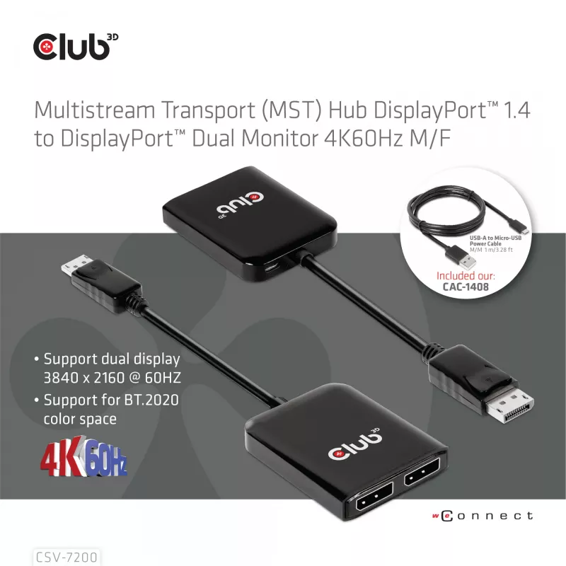 MST-keskitin DisplayPort 1.4 – DisplayPort + HDMI 4K60Hz CLUB3D CSV-7220