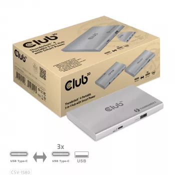 CLUB3D sertifioitu Thunderbolt™4 kannettava 5-in-1-keskitin Smart Power -toiminnolla