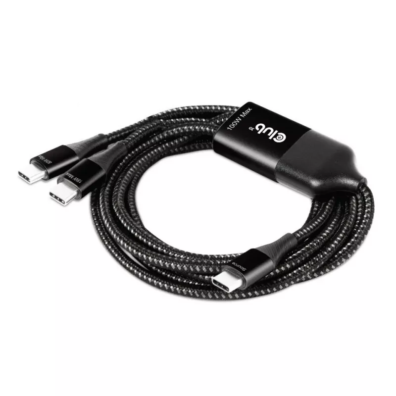 CLUB3D USB Type-C Y-latauskaapeli 2x USB Type-C, max. 100W, 1,83 m/6ft M/M
