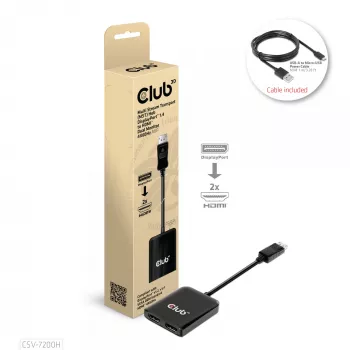 CLUB3D Multi Stream Transport (MST) -keskitin DisplayPort 1.4 HDMI:lle kahdelle näytölle 4K60Hz M/F