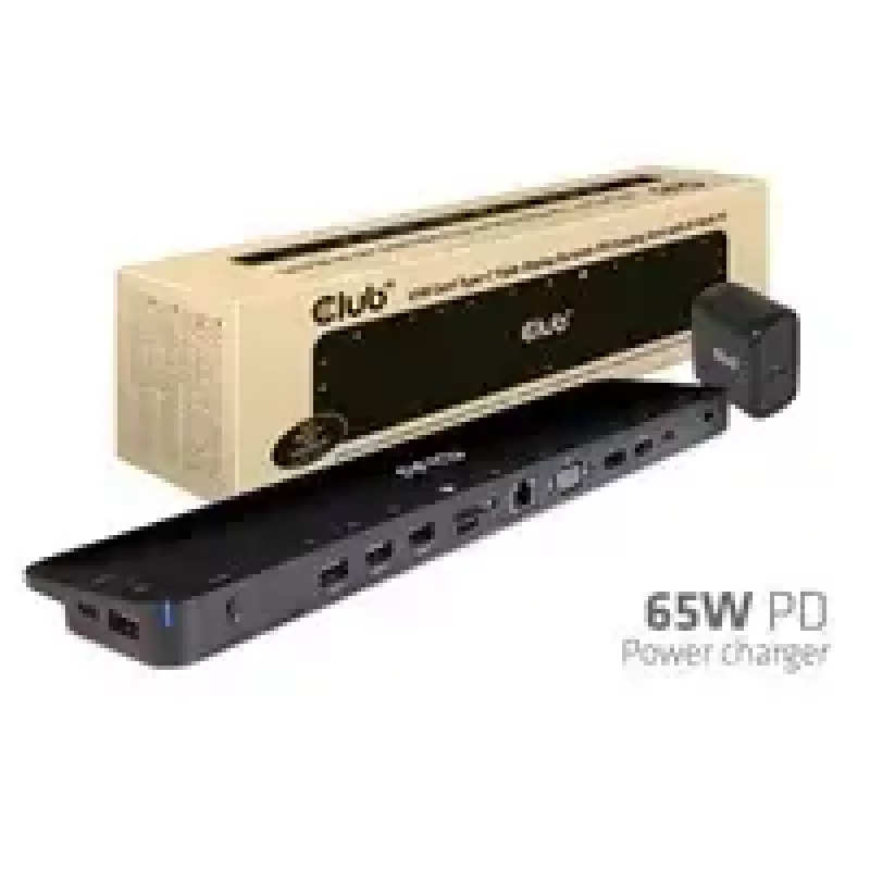 CLUB3D UNIVERSAL USB Gen1 Type-C Triple Display Dynamic PD Charging Dock 65 watin virtalähteellä (VGA, HDMI, DP, ETHERNET)