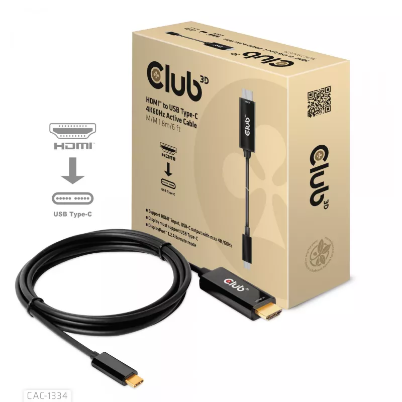 CLUB3D HDMI - USB Type-C 4K60Hz aktiivinen kaapeli M/M 1,8 m/6 ft