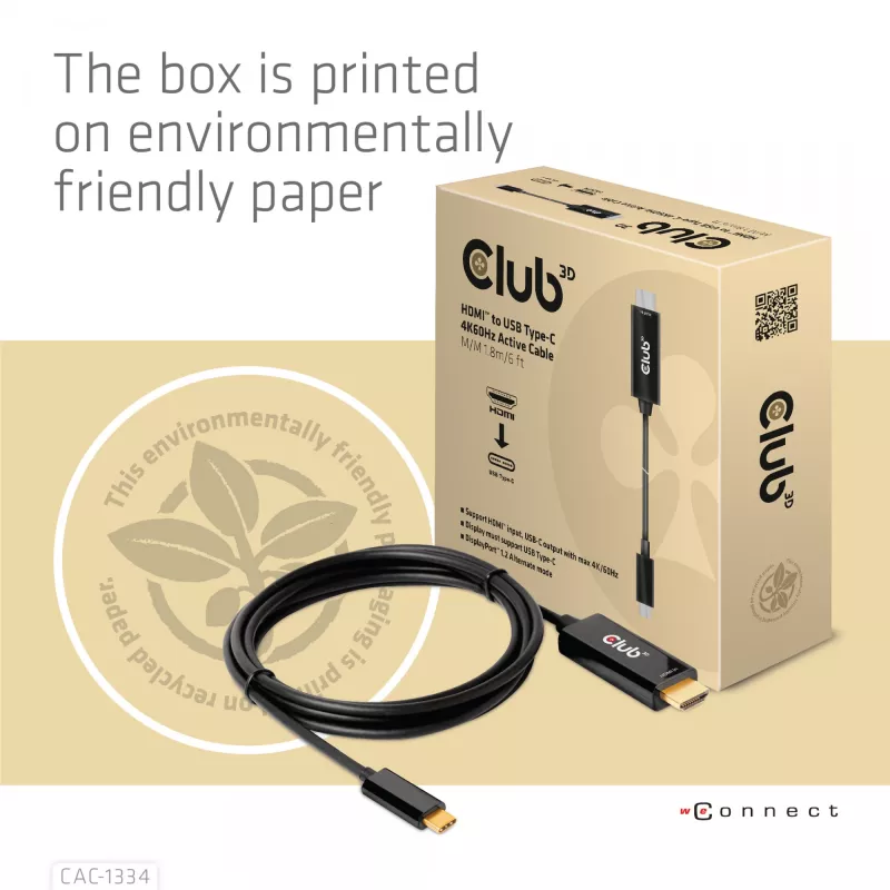 CLUB3D HDMI - USB Type-C 4K60Hz aktiivinen kaapeli M/M 1,8 m/6 ft