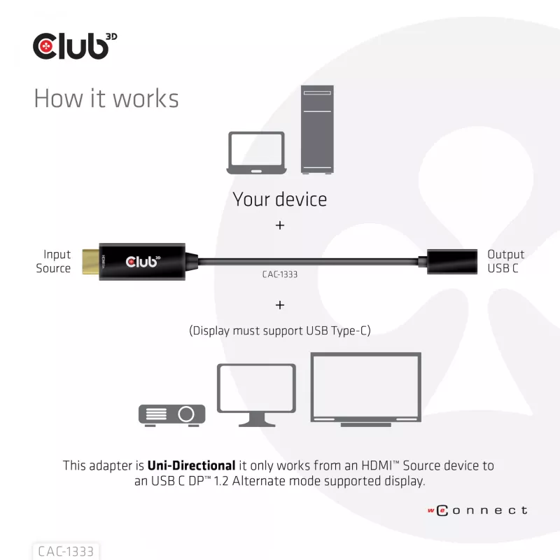 CLUB3D HDMI - USB Type-C aktiivinen sovitin 4K60Hz M/F