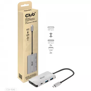 CLUB3D USB Gen2 Type-C PD-latauskeskitin 2x Type-C 10G-porttiin ja 2x USB Type-A 10G-porttiin