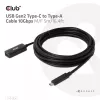 Club 3D CAC-1536 USB 3.2 Gen2 Type-C – Type-A jatkokaapeli, 10 Gbps, uros–naaras, 5 m, musta