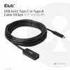 Club 3D CAC-1536 USB 3.2 Gen2 Type-C – Type-A jatkokaapeli, 10 Gbps, uros–naaras, 5 m, musta