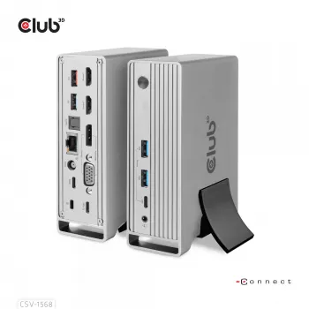 Telakointiasema CLUB3D CSV-1568 metallikotelo USB Gen2 Type-C USB Gen2 Type-A HDMI DP VGA RJ45 120W