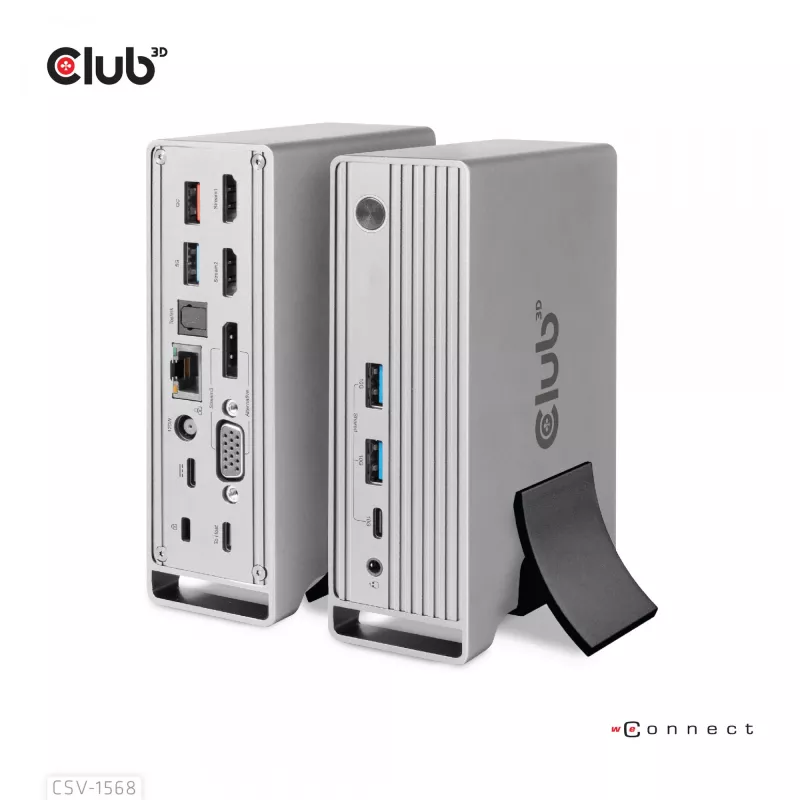 Telakointiasema CLUB3D CSV-1568 metallikotelo USB Gen2 Type-C USB Gen2 Type-A HDMI DP VGA RJ45 120W