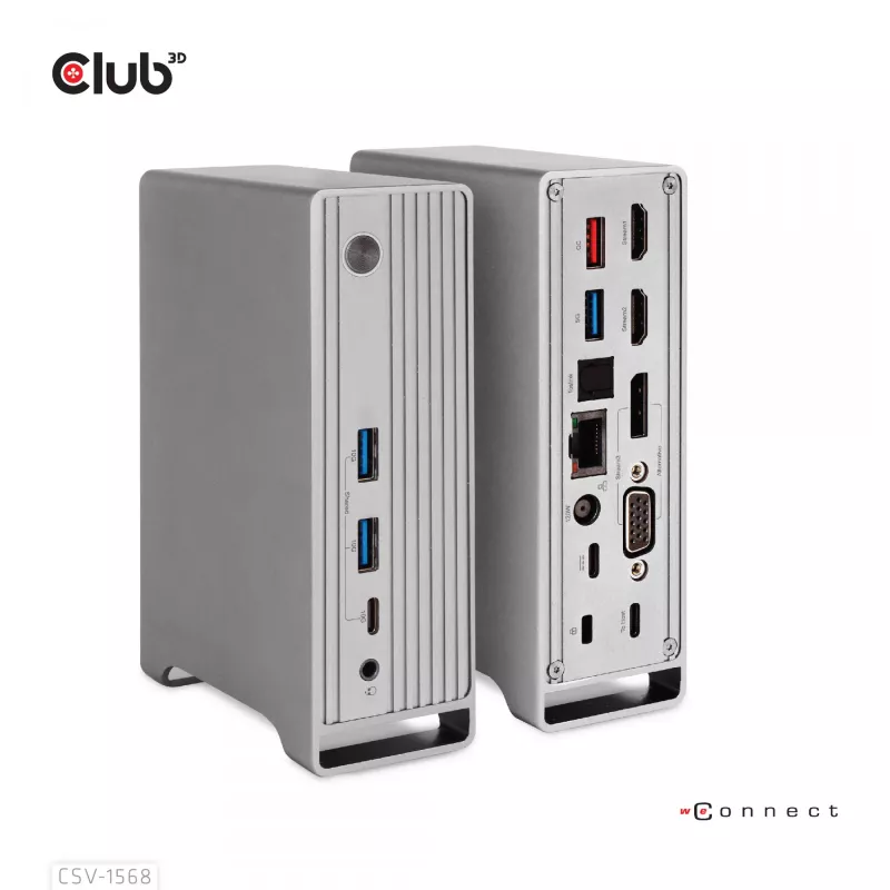 Telakointiasema CLUB3D CSV-1568 metallikotelo USB Gen2 Type-C USB Gen2 Type-A HDMI DP VGA RJ45 120W