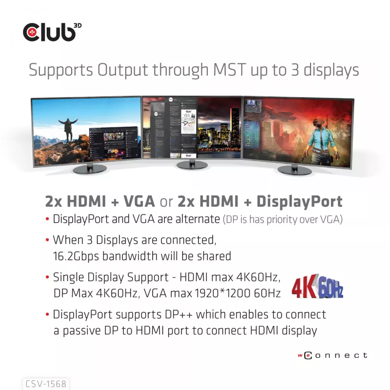 Telakointiasema CLUB3D CSV-1568 metallikotelo USB Gen2 Type-C USB Gen2 Type-A HDMI DP VGA RJ45 120W