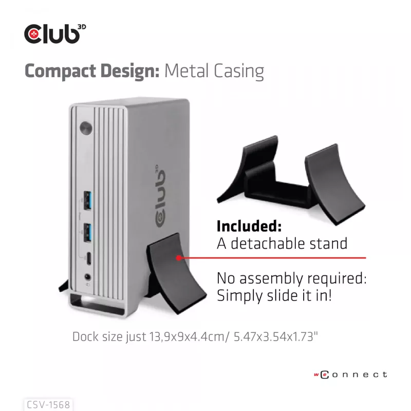 Telakointiasema CLUB3D CSV-1568 metallikotelo USB Gen2 Type-C USB Gen2 Type-A HDMI DP VGA RJ45 120W