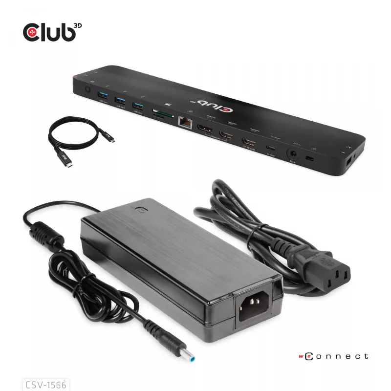 CLUB3D USB Gen1 Type-C Triple Display DP Alt Mode Displaylink Dynamic PD Charging Dock 120 watin virtalähteellä