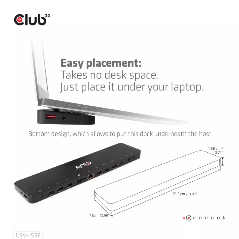 CLUB3D USB Gen1 Type-C Triple Display DP Alt Mode Displaylink Dynamic PD Charging Dock 120 watin virtalähteellä