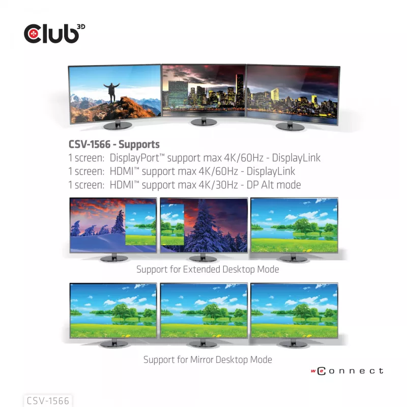 CLUB3D USB Gen1 Type-C Triple Display DP Alt Mode Displaylink Dynamic PD Charging Dock 120 watin virtalähteellä