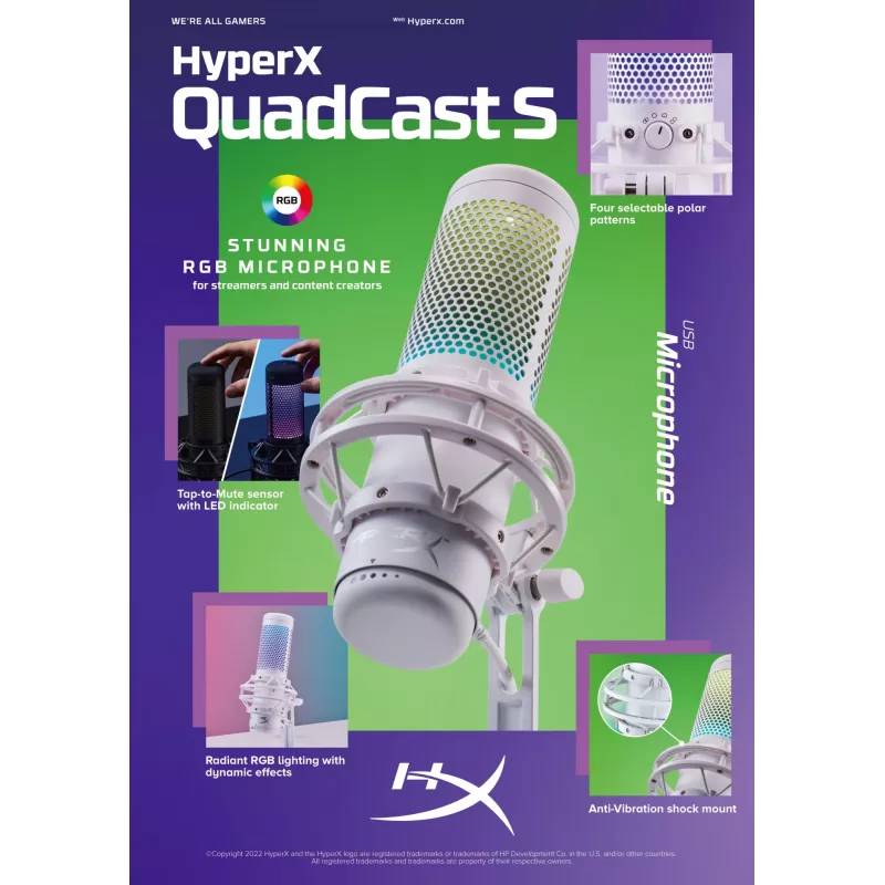 HyperX QuadCast S - USB-mikrofoni (musta-harmaa) - RGB-valaistus