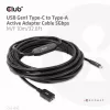 Club 3D CAC-1538 USB-C – USB-A aktiivikaapeli, USB 3.2 Gen1 5 Gbps, uros–naaras, 10 m, musta