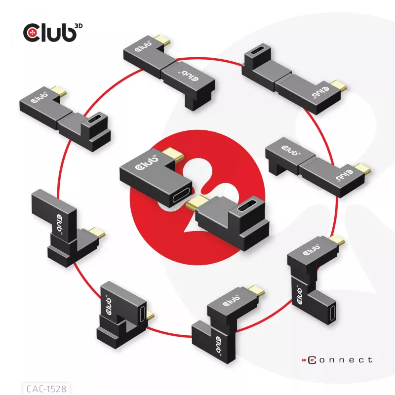 USB Type-C Gen2 kulma-adapterisarja, 2 kpl CLUB3D CAC-1528 — USB-C–USB-C, tukee 4K@120Hz