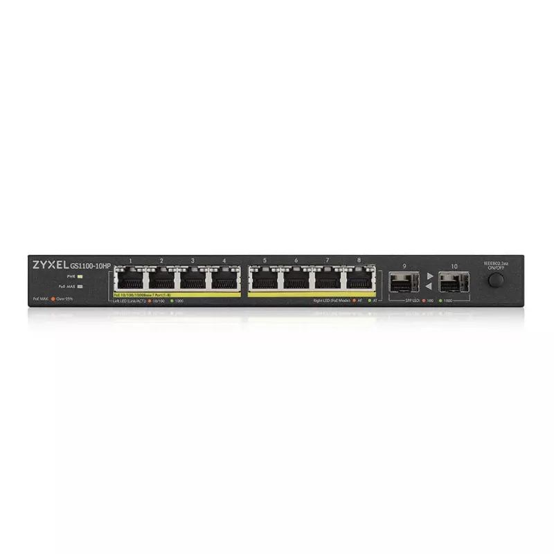Zyxel GS1100-10HP v2 hallitsematon Gigabit Ethernet (10/100/1000) Power over Ethernet (PoE) musta
