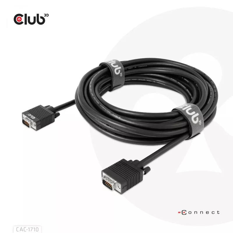 Club 3D CAC-1710 VGA-kaapeli HD-15 uros–uros, kaksisuuntainen, 10 m, 1080p, musta