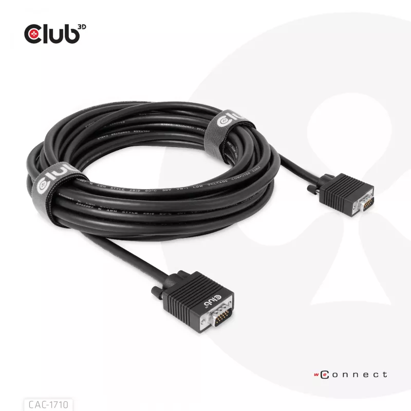 Club 3D CAC-1710 VGA-kaapeli HD-15 uros–uros, kaksisuuntainen, 10 m, 1080p, musta