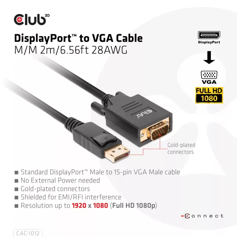 DisplayPort–VGA-kaapeli M/M CLUB3D CAC-1012 2 m