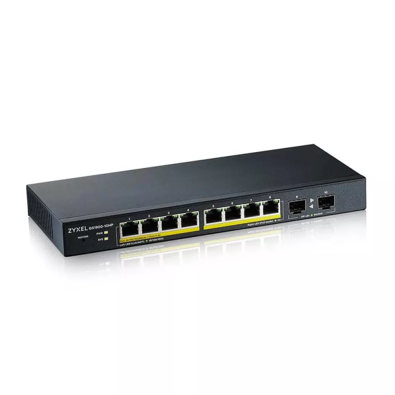 Zyxel GS1900-10HP hallittava L2 Gigabit Ethernet (10/100/1000) Power over Ethernet (PoE) musta